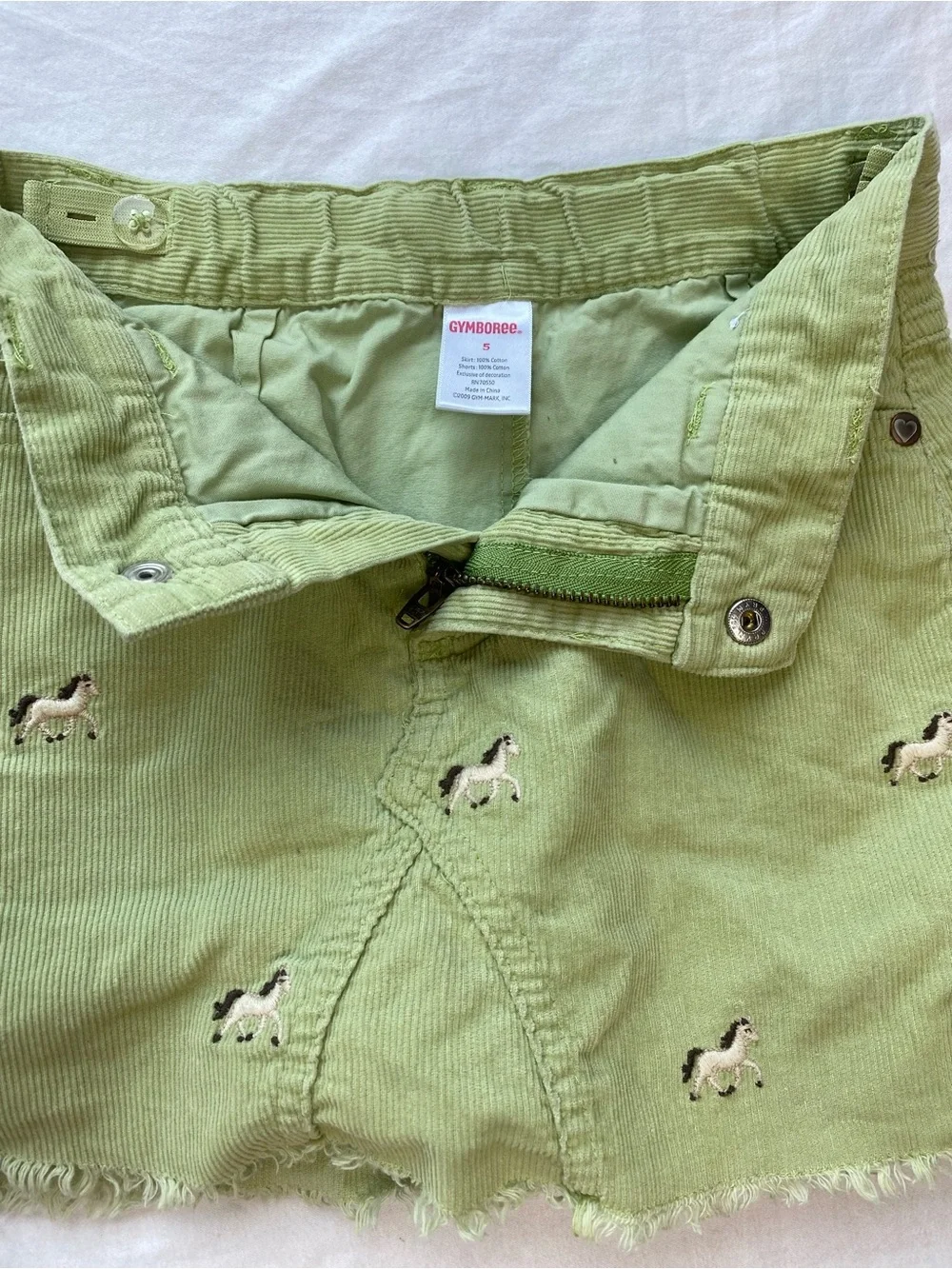 Gymboree Light Green Corduroy Skirt/Skort Horse Embroidery Adjustable Waistband